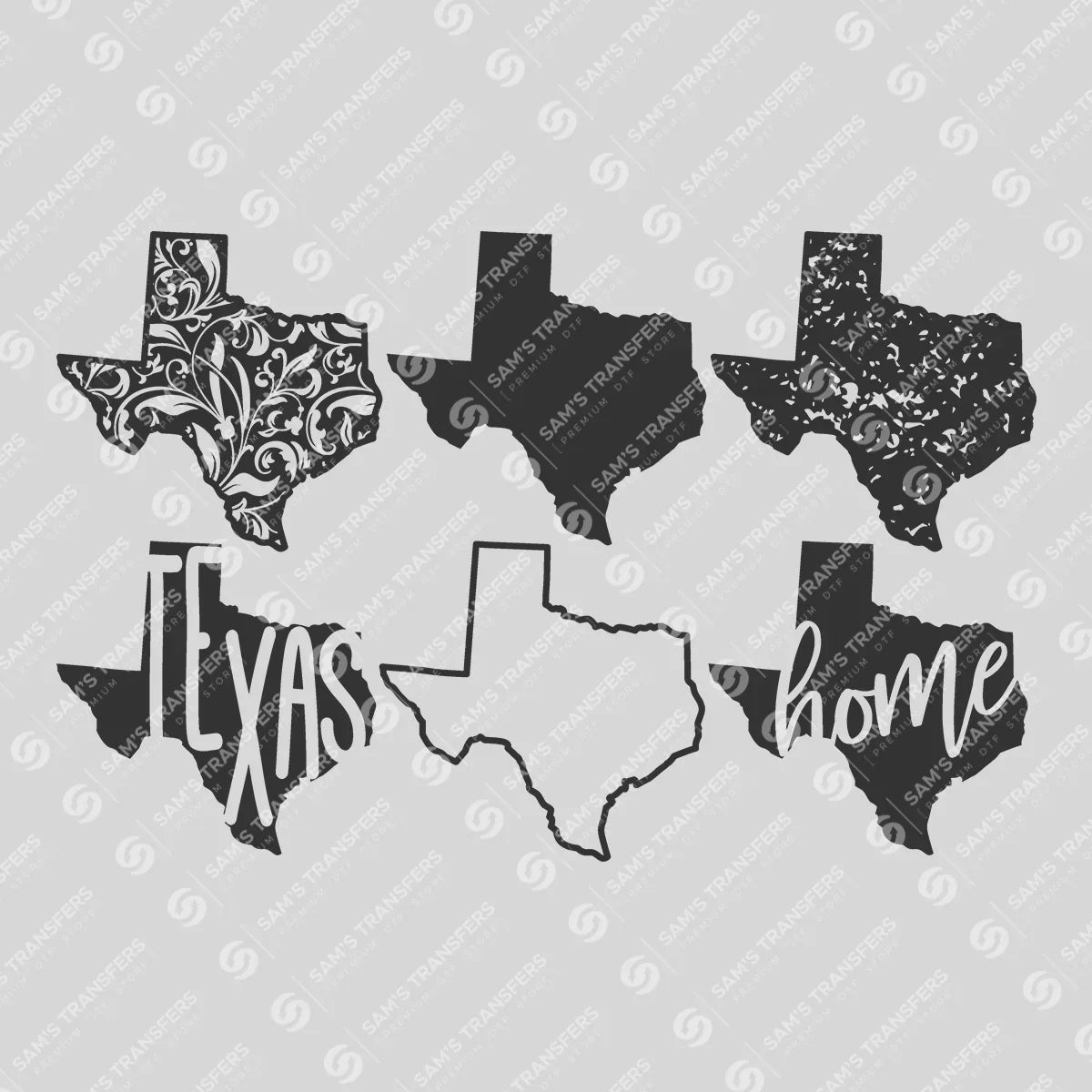 Apparel featuring a Texas Home-themed DTF transfer.