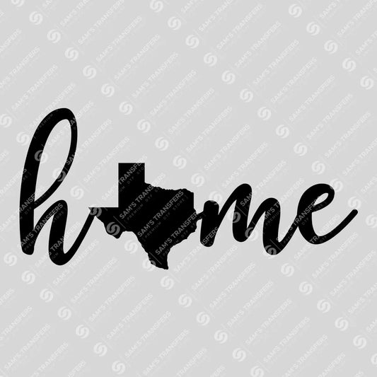 Apparel featuring a Texas Home-themed DTF transfer.