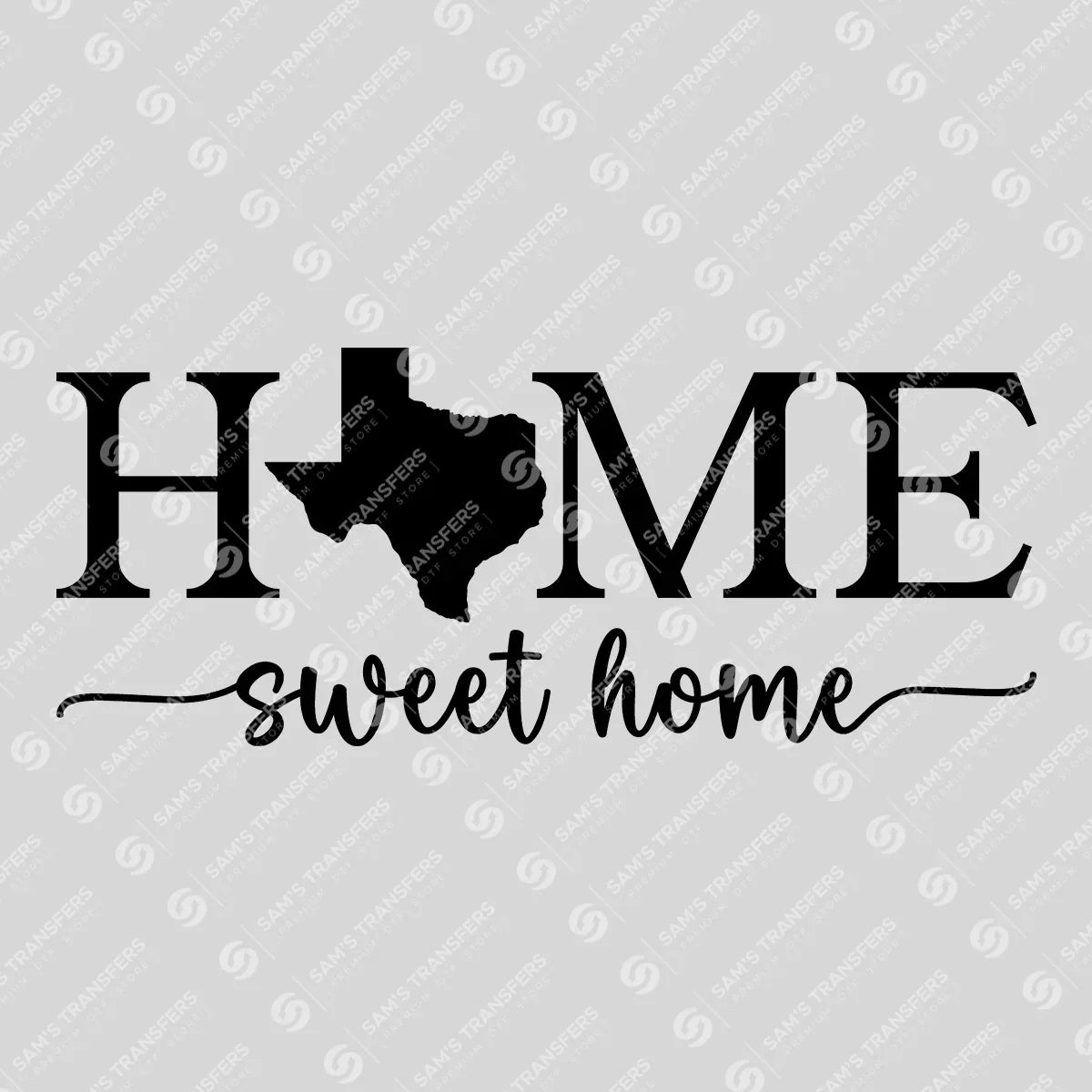 Apparel featuring a Home Sweet Home-themed DTF transfer.