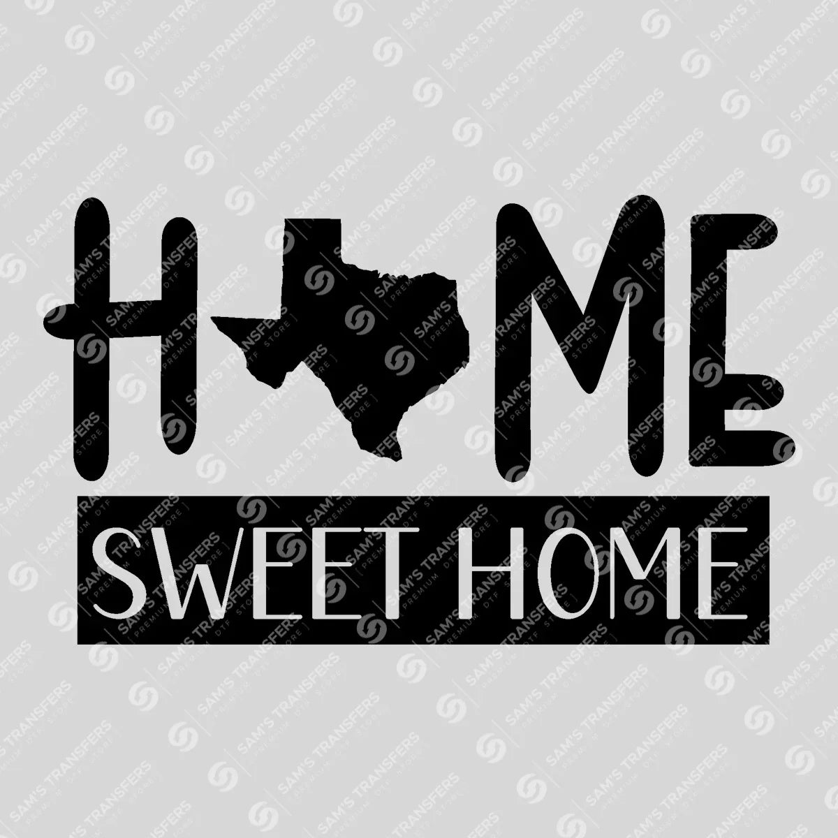 Apparel featuring a Home Sweet Home-themed DTF transfer.