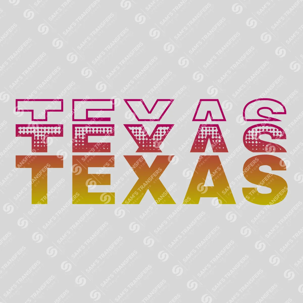 Apparel featuring a Texas-themed DTF transfer.