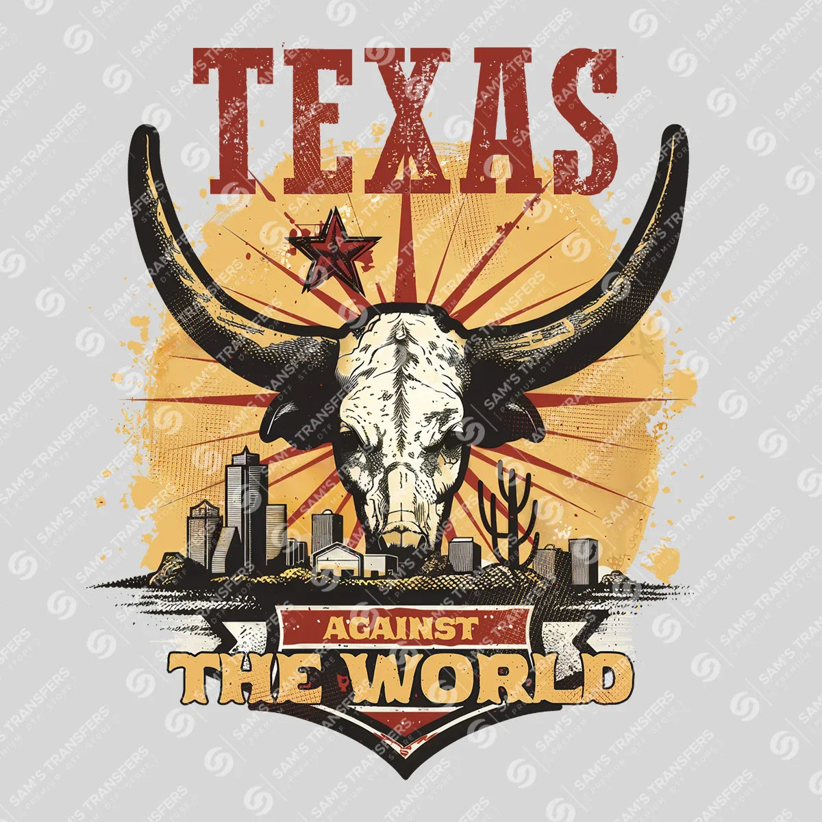 Apparel featuring a Texas Against the World-themed DTF transfer.
