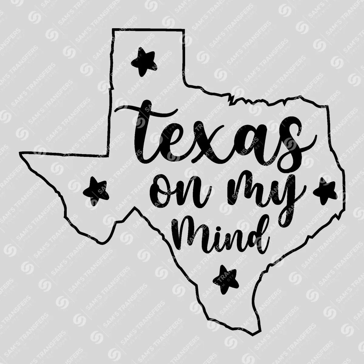 Apparel featuring a Texas on My Mind-themed DTF transfer.