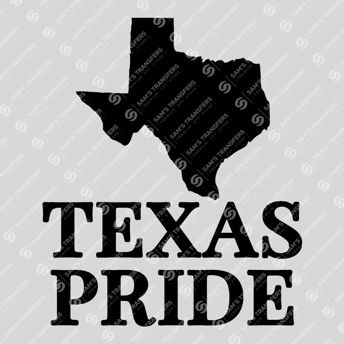Apparel featuring a Texas Pride-themed DTF transfer.