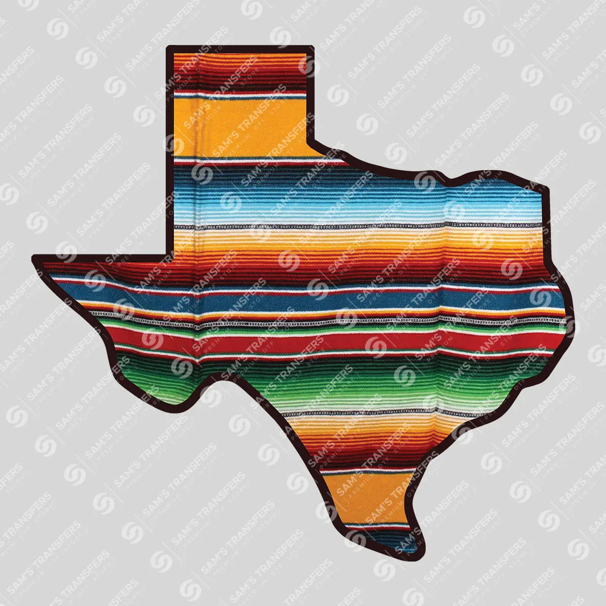 Apparel featuring a Texas Serape-themed DTF transfer.
