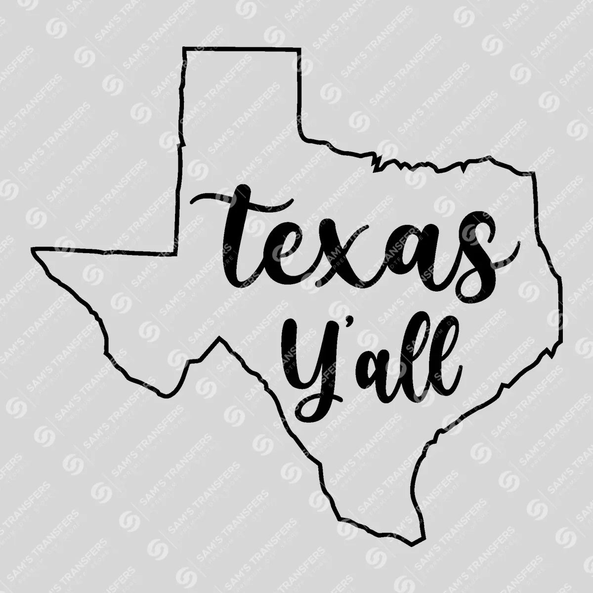 Apparel featuring a Texas Y'all-themed DTF transfer.