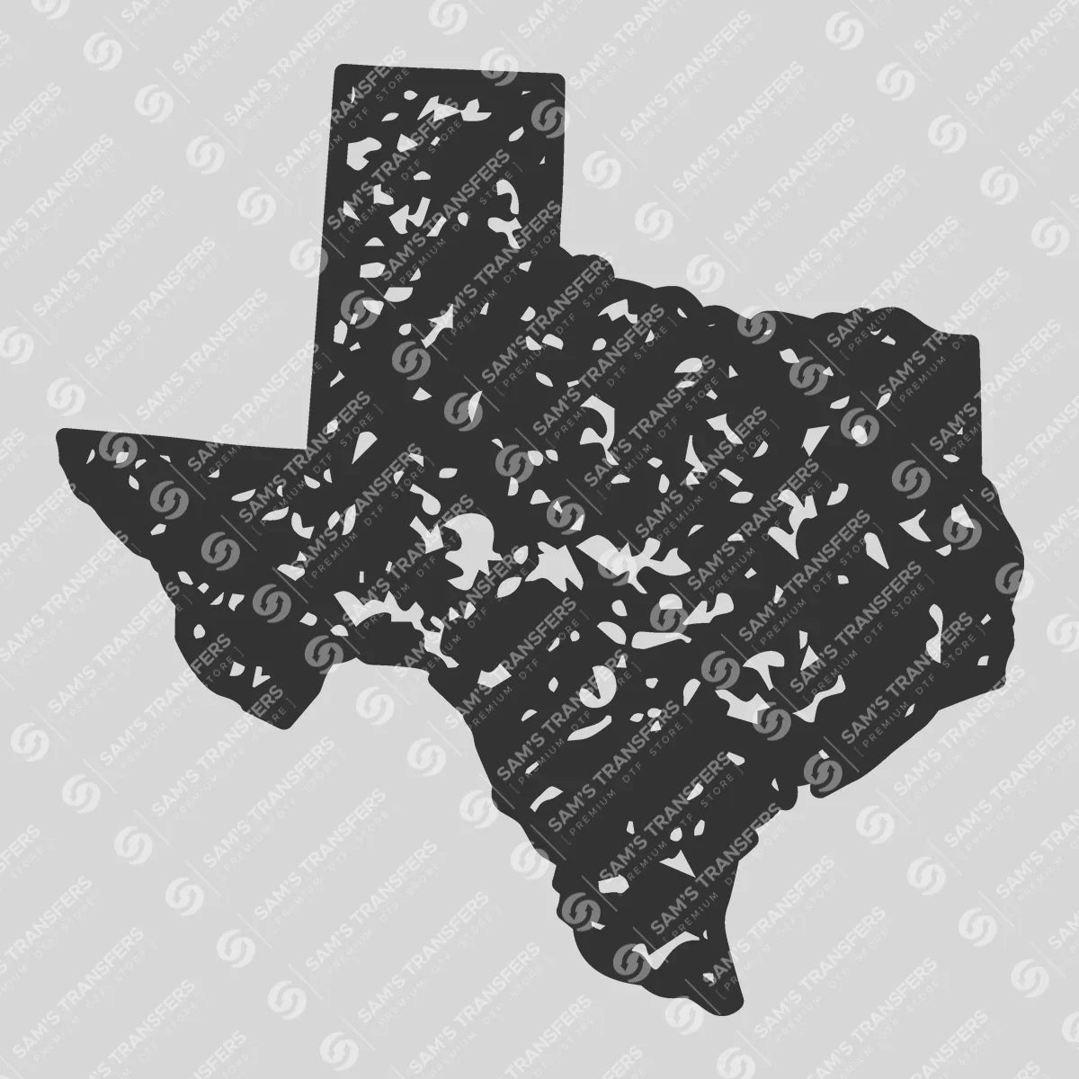 Apparel featuring a Texas Distressed State-themed DTF transfer.