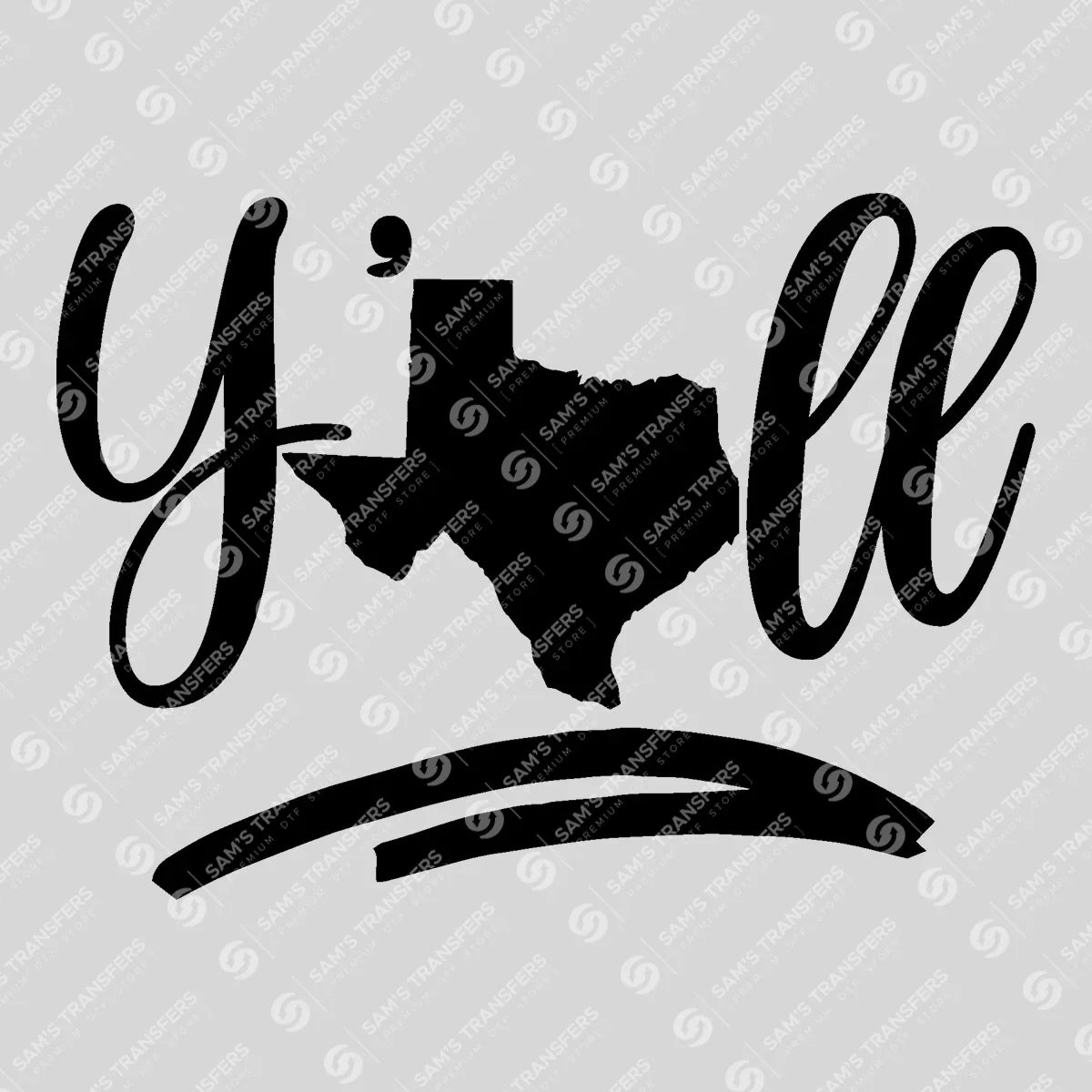 Apparel featuring a Y'all Texas-themed DTF transfer.