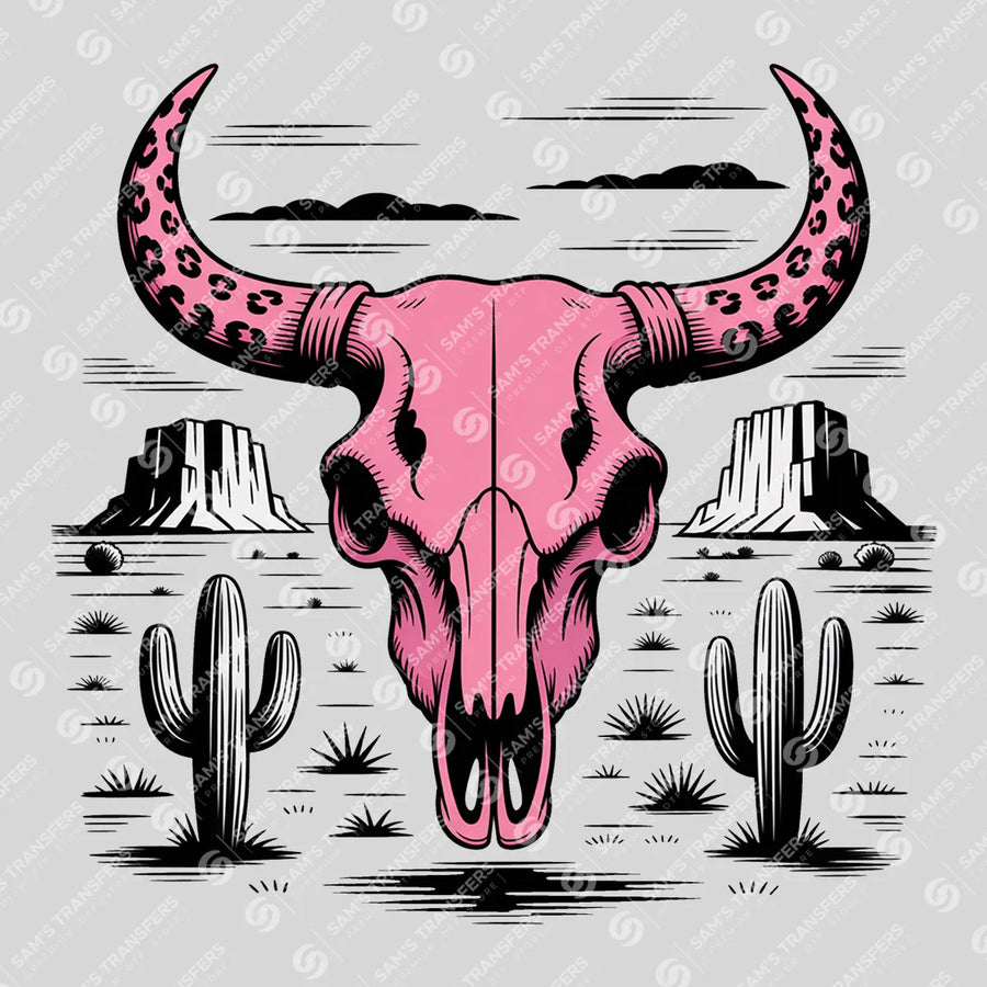 Pink Bull Skull Desert Ready-to-Press DTF Transfer | SAT08896