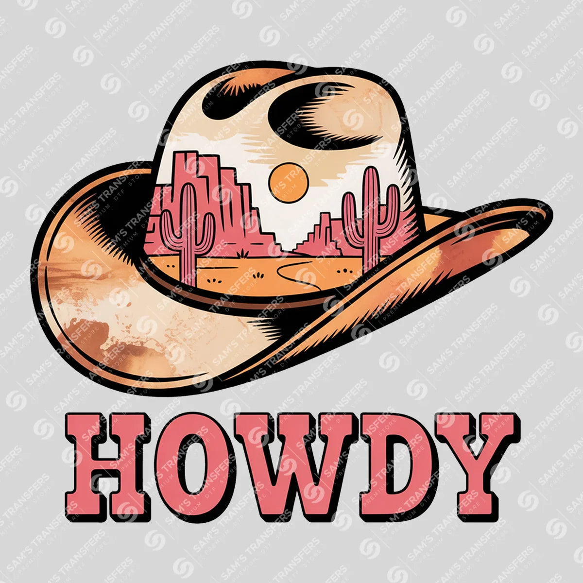 Apparel featuring a Howdy Cowboy Hat-themed DTF transfer.