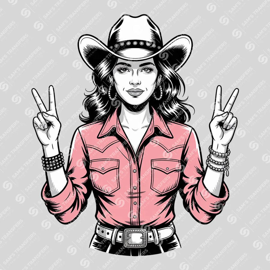 Peace Sign Cowgirl Ready-to-Press DTF Transfer | SAT08904