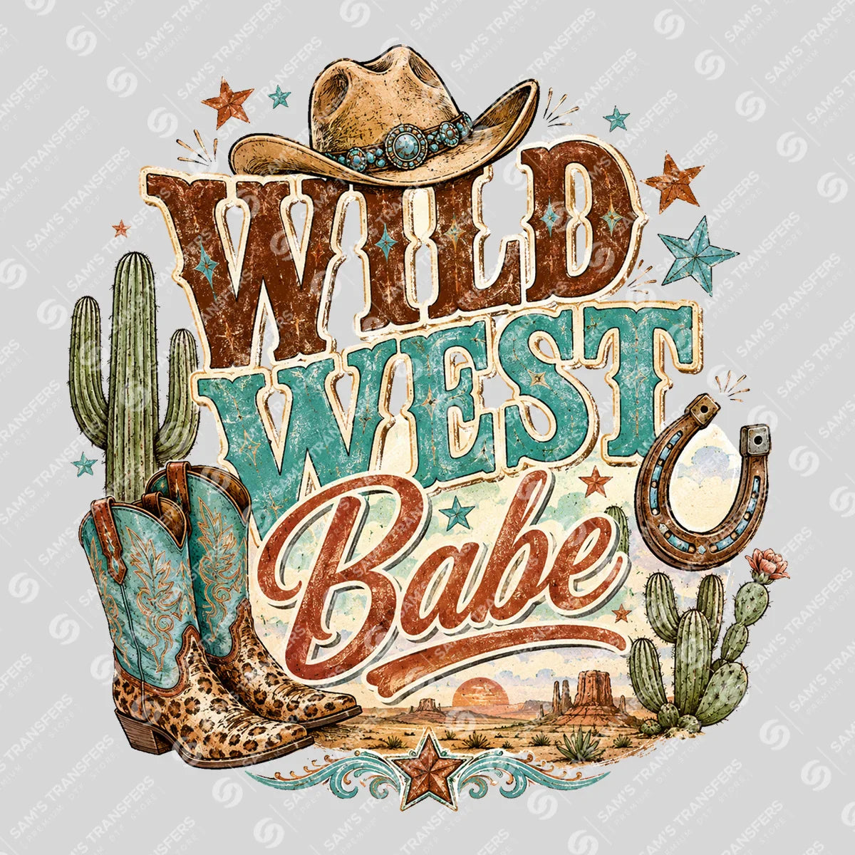 Apparel featuring a Wild West Babe-themed DTF transfer.