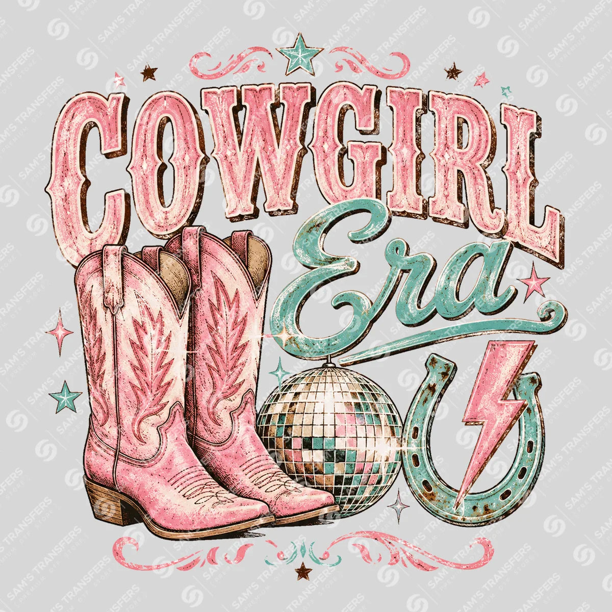 Apparel featuring a Cowgirl Era-themed DTF transfer.