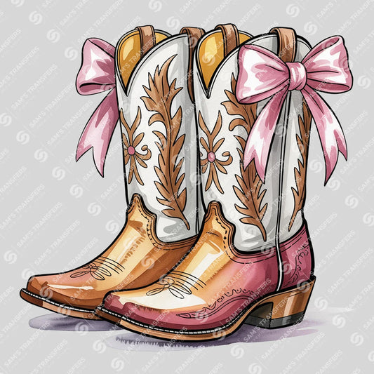 Apparel featuring a Cowgirl Boots Pink Bow-themed DTF transfer.