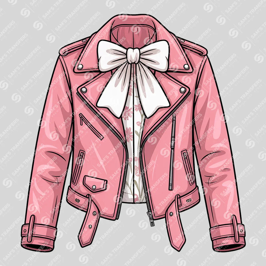 Pink Leather Jacket Bow Ready-to-Press DTF Transfer | SAT08916