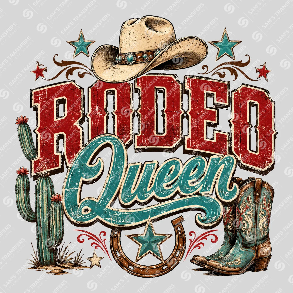 Apparel featuring a Rodeo Queen-themed DTF transfer.