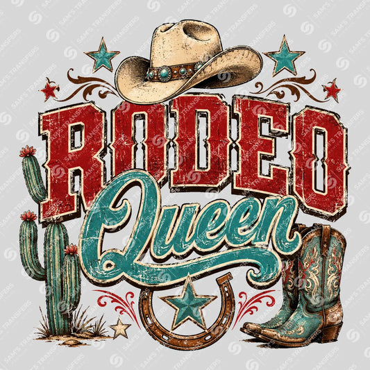 Apparel featuring a Rodeo Queen-themed DTF transfer.