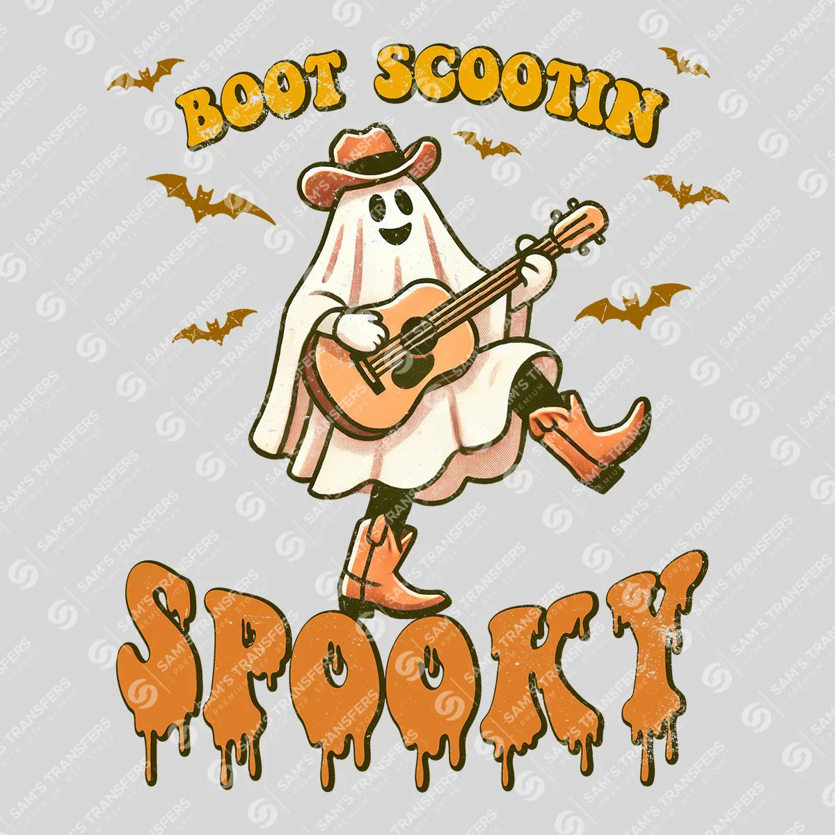 Apparel featuring a Boot Scootin Spooky-themed DTF transfer.