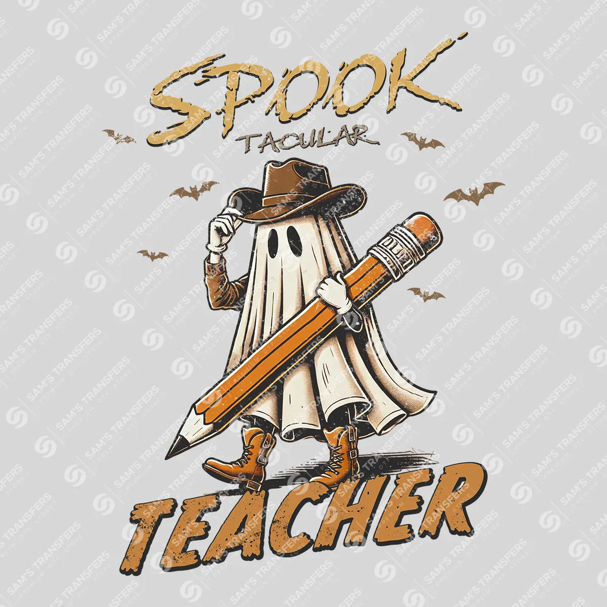 Apparel featuring a Spooktacular Teacher-themed DTF transfer.