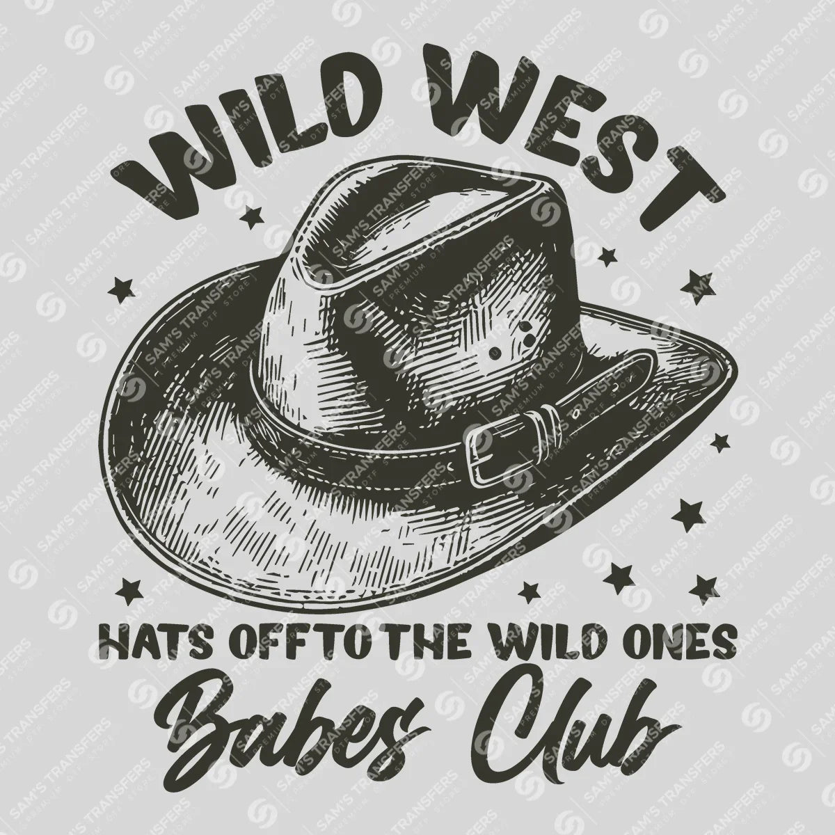 Apparel featuring a Wild West Babes Club-themed DTF transfer.