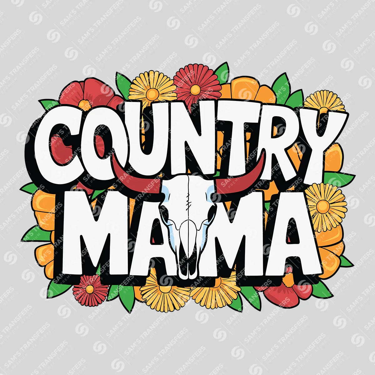 Apparel featuring a Country Mama-themed DTF transfer.