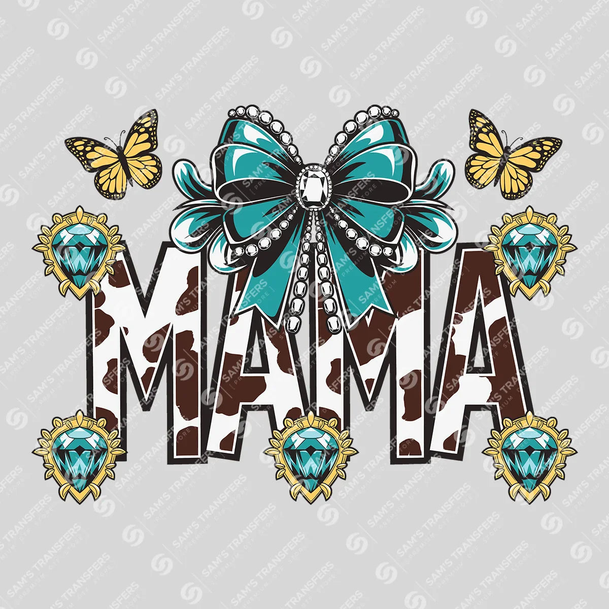 Apparel featuring a Mama Turquoise Bow-themed DTF transfer.