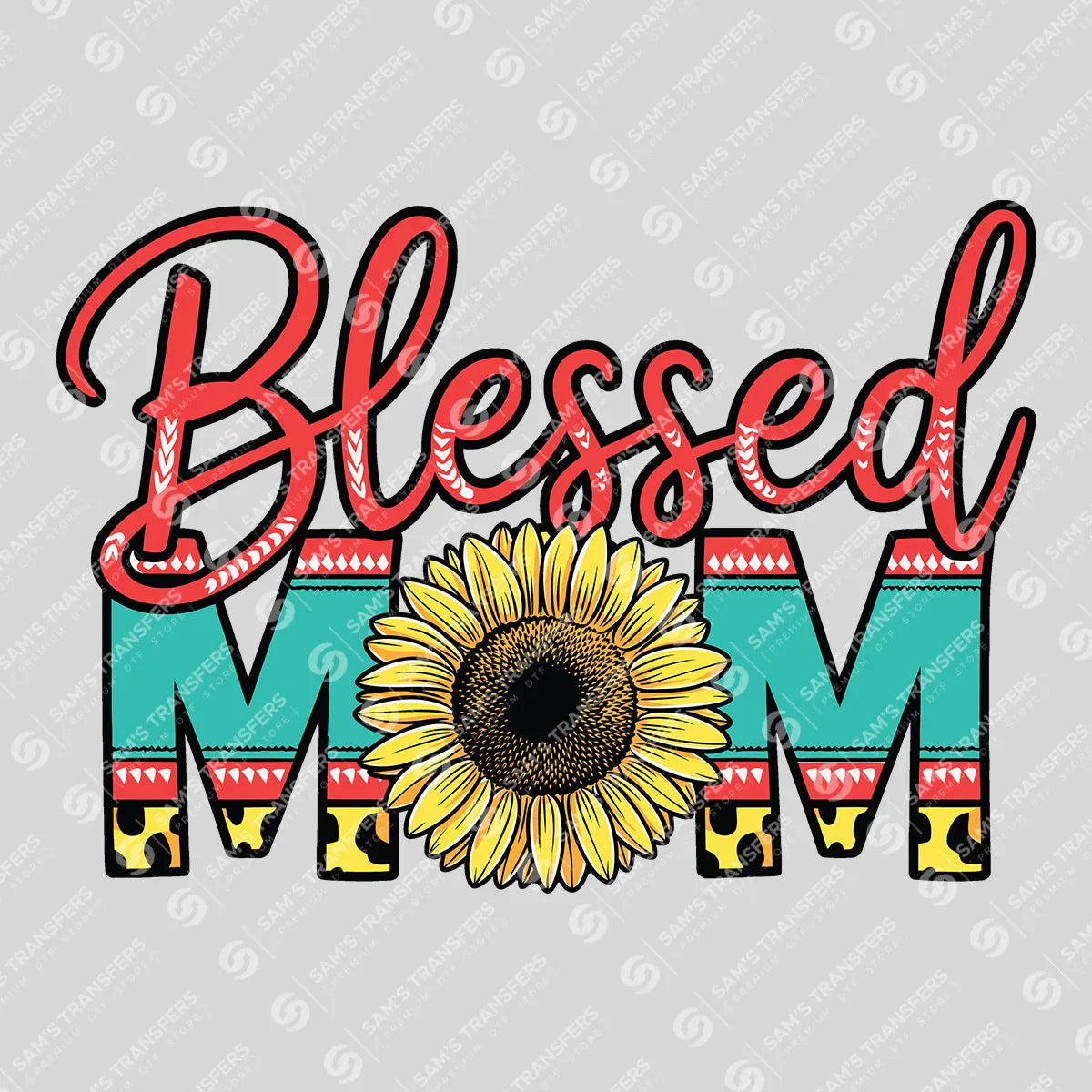 Apparel featuring a Blessed Mom-themed DTF transfer.