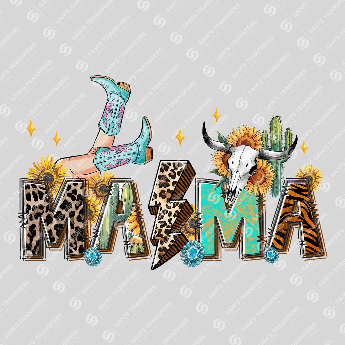 Apparel featuring a Mama Western Boots-themed DTF transfer.