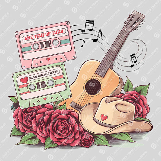 Apparel featuring a Country Music Roses-themed DTF transfer.