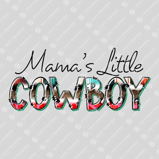 Apparel featuring a Mama's Little Cowboy-themed DTF transfer.