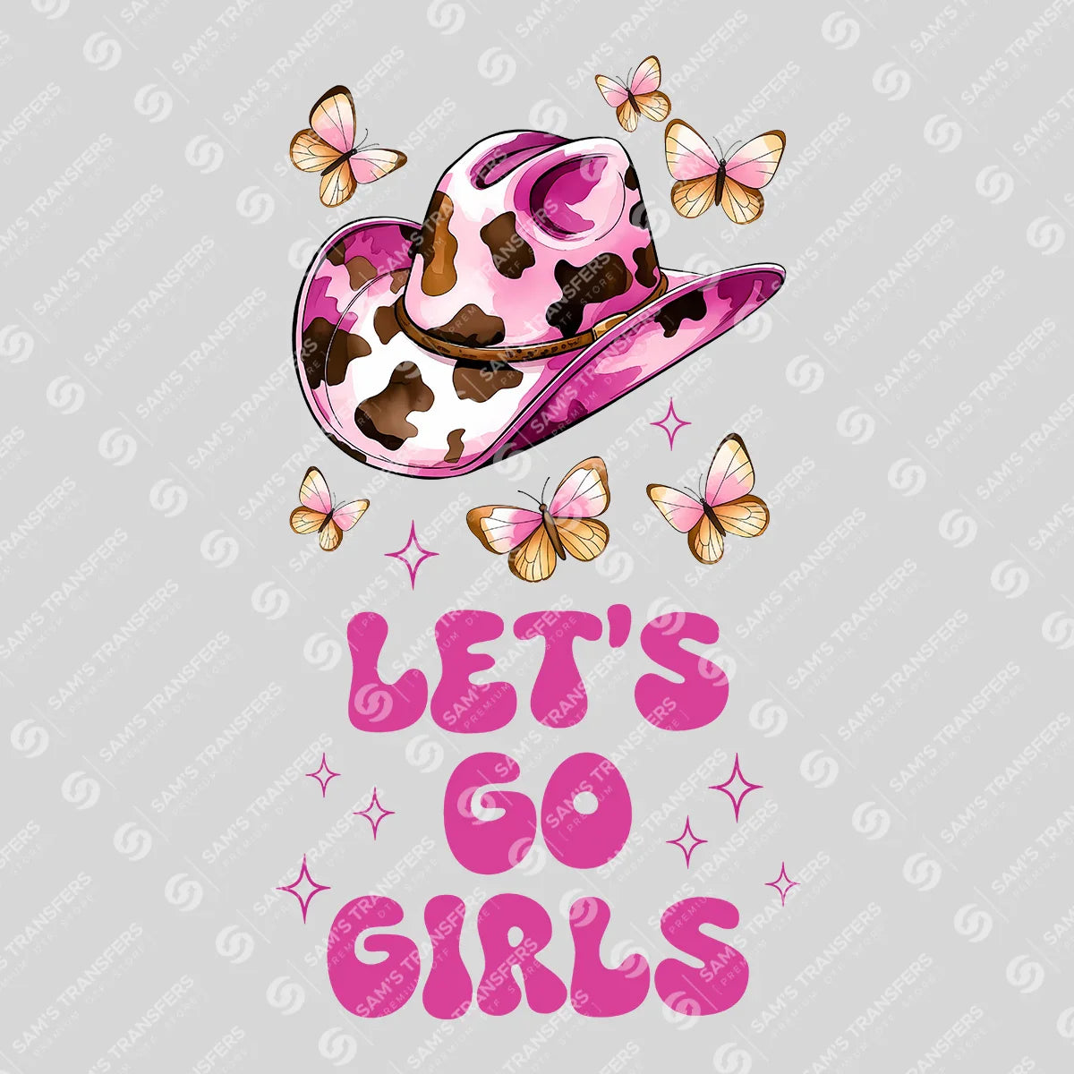 Apparel featuring a Let's Go Girls-themed DTF transfer.