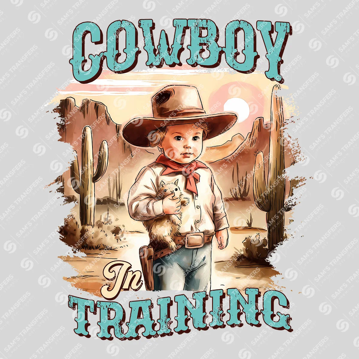 Apparel featuring a Cowboy in Training-themed DTF transfer.