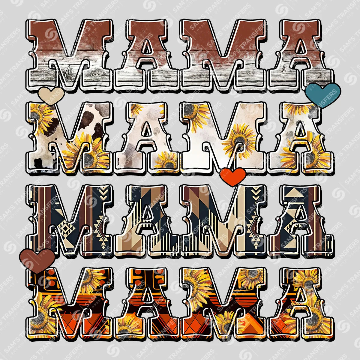 Apparel featuring a Mama Stacked-themed DTF transfer.