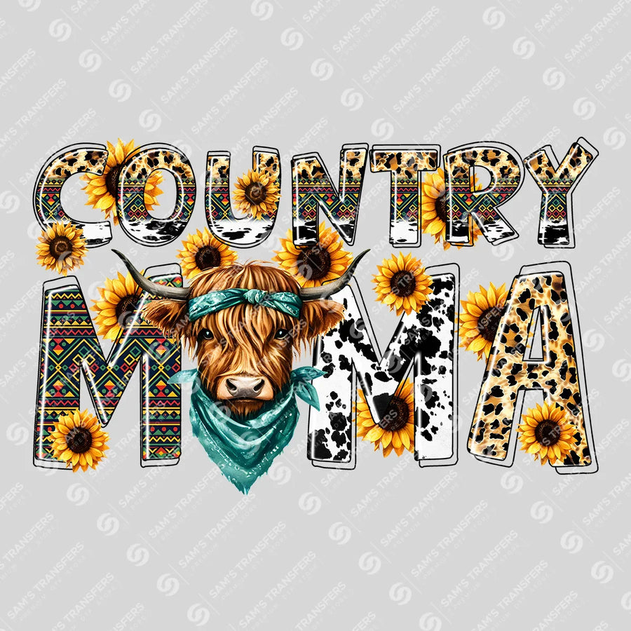 Country Mama Sunflower Cow Ready-to-Press DTF Transfer | SAT08981