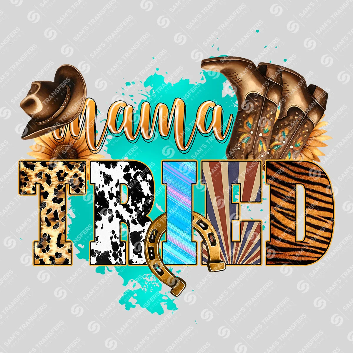 Apparel featuring a Mama Tried Animal Print-themed DTF transfer.