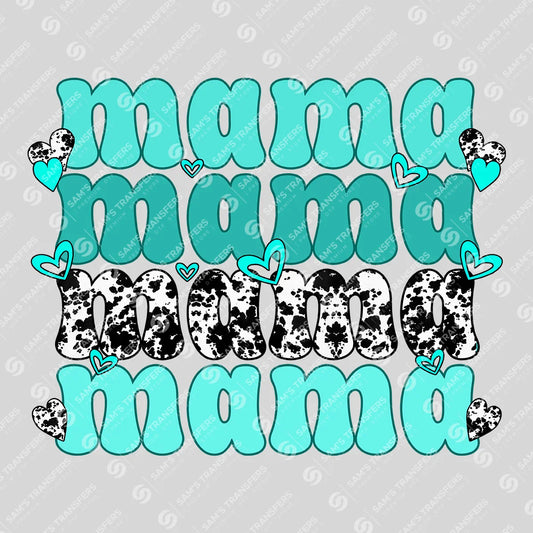 Apparel featuring a Mama Teal Stacked-themed DTF transfer.