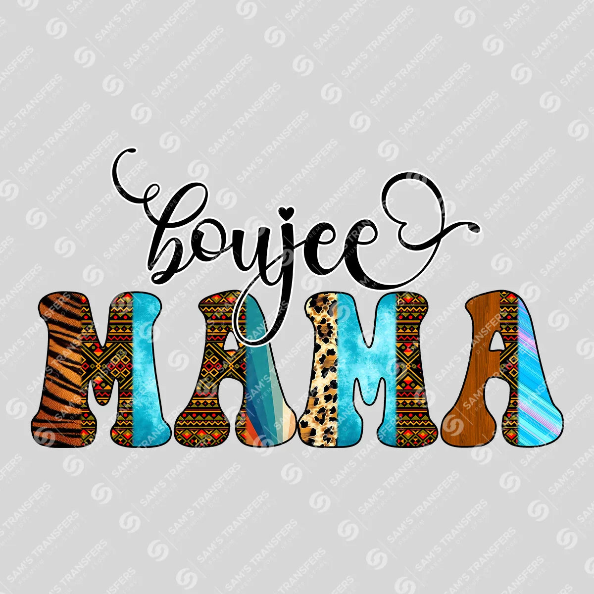 Apparel featuring a Boujee Mama-themed DTF transfer.