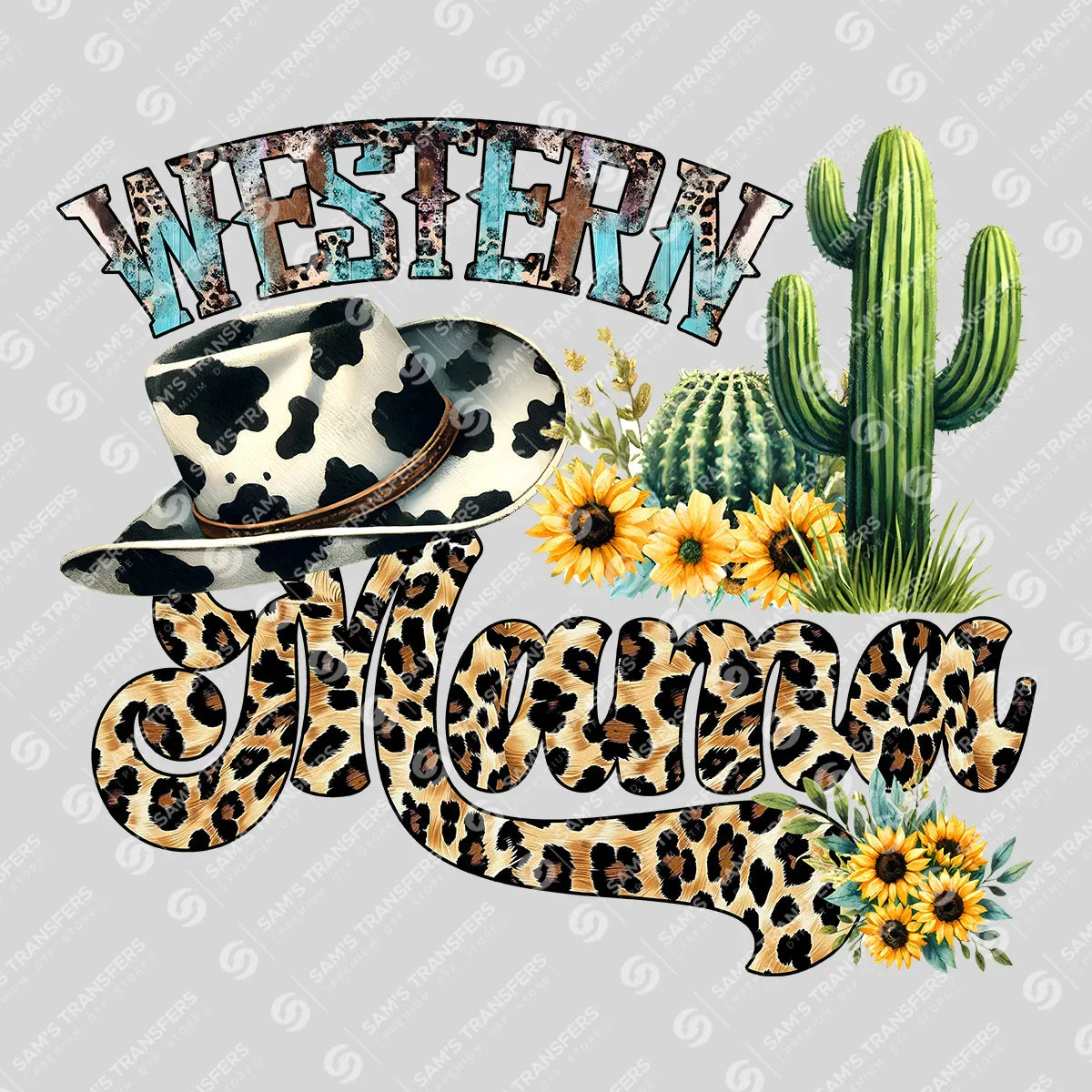 Apparel featuring a Western Mama Leopard-themed DTF transfer.