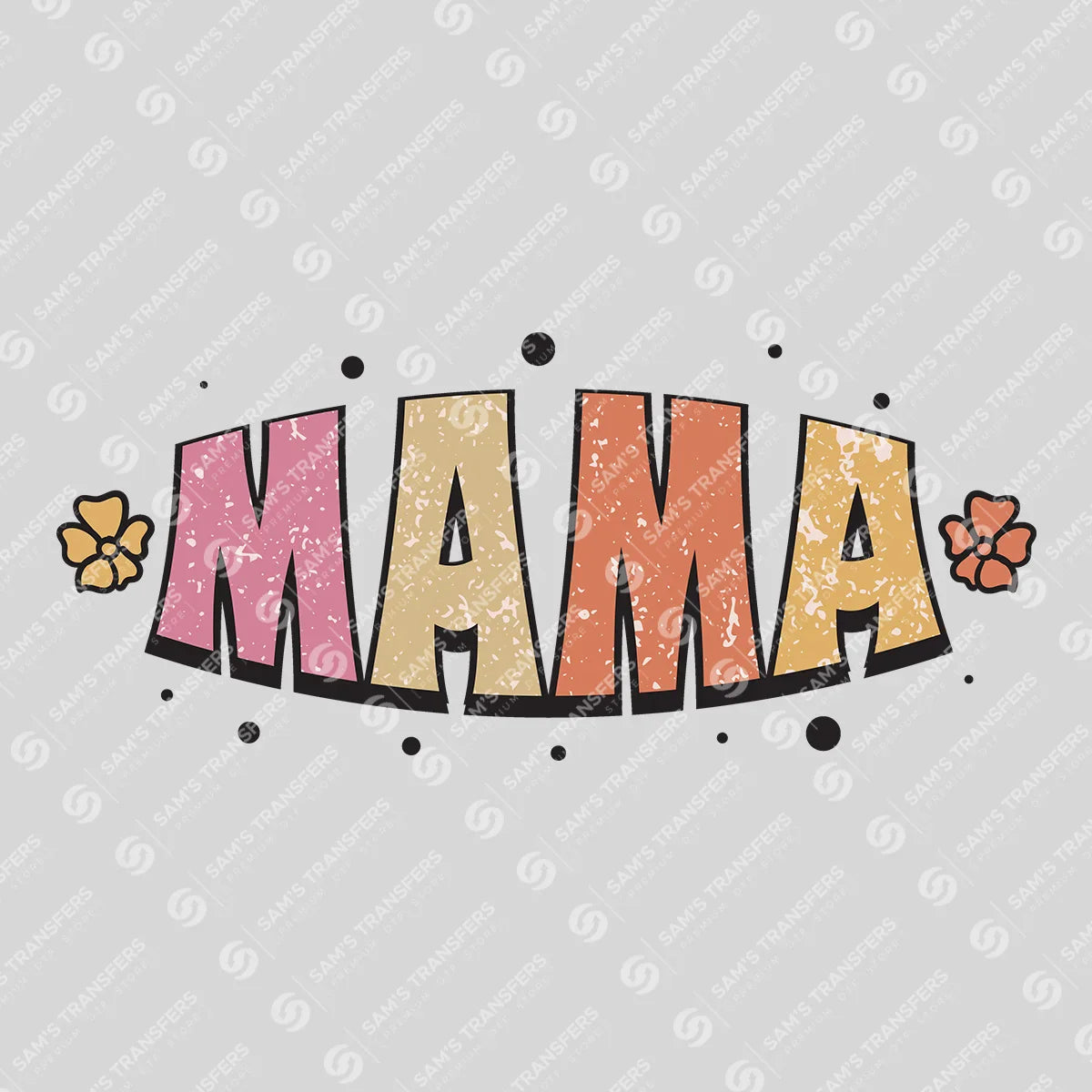 Apparel featuring a Mama Colorful Retro-themed DTF transfer.