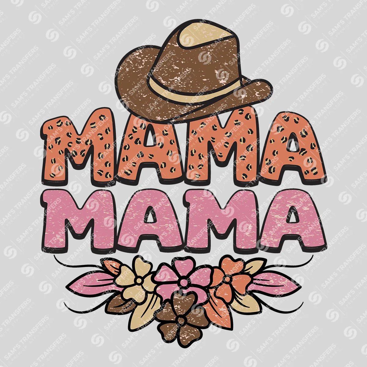 Apparel featuring a Mama Cowboy Hat Floral-themed DTF transfer.