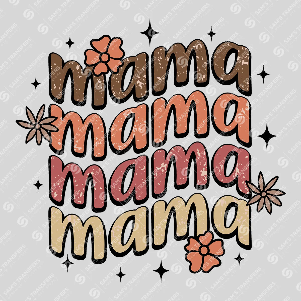 Apparel featuring a Mama Stacked Floral-themed DTF transfer.