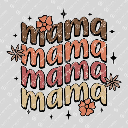 Apparel featuring a Mama Stacked Floral-themed DTF transfer.