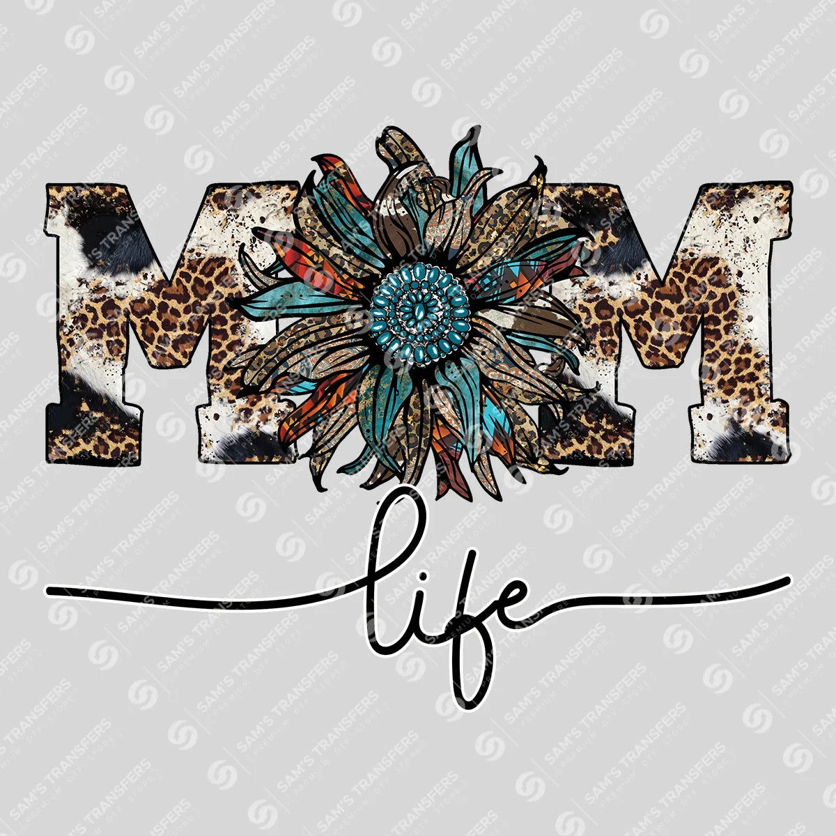 Apparel featuring a Mom Life Sunflower-themed DTF transfer.