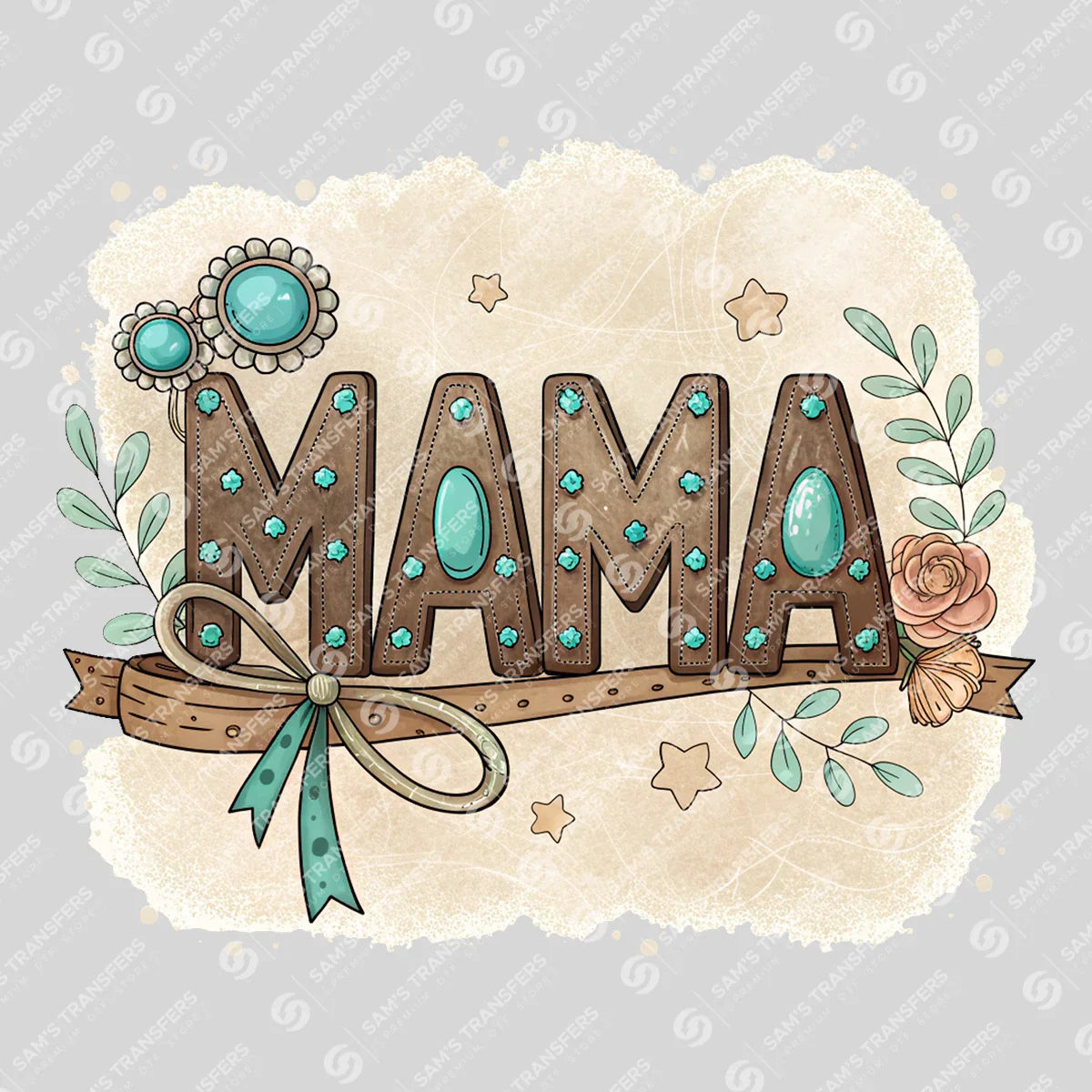 Apparel featuring a Mama Turquoise Concho-themed DTF transfer.