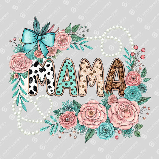 Apparel featuring a Mama Floral Bow-themed DTF transfer.