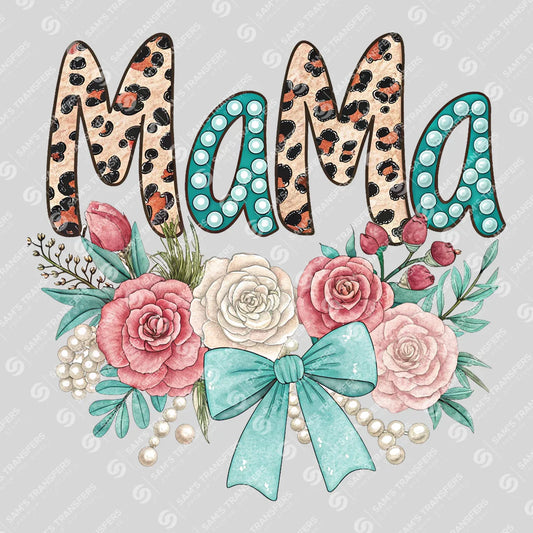 Apparel featuring a Mama Roses Bow-themed DTF transfer.
