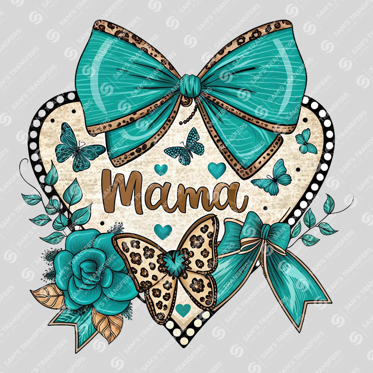 Apparel featuring a Mama Teal Heart-themed DTF transfer.
