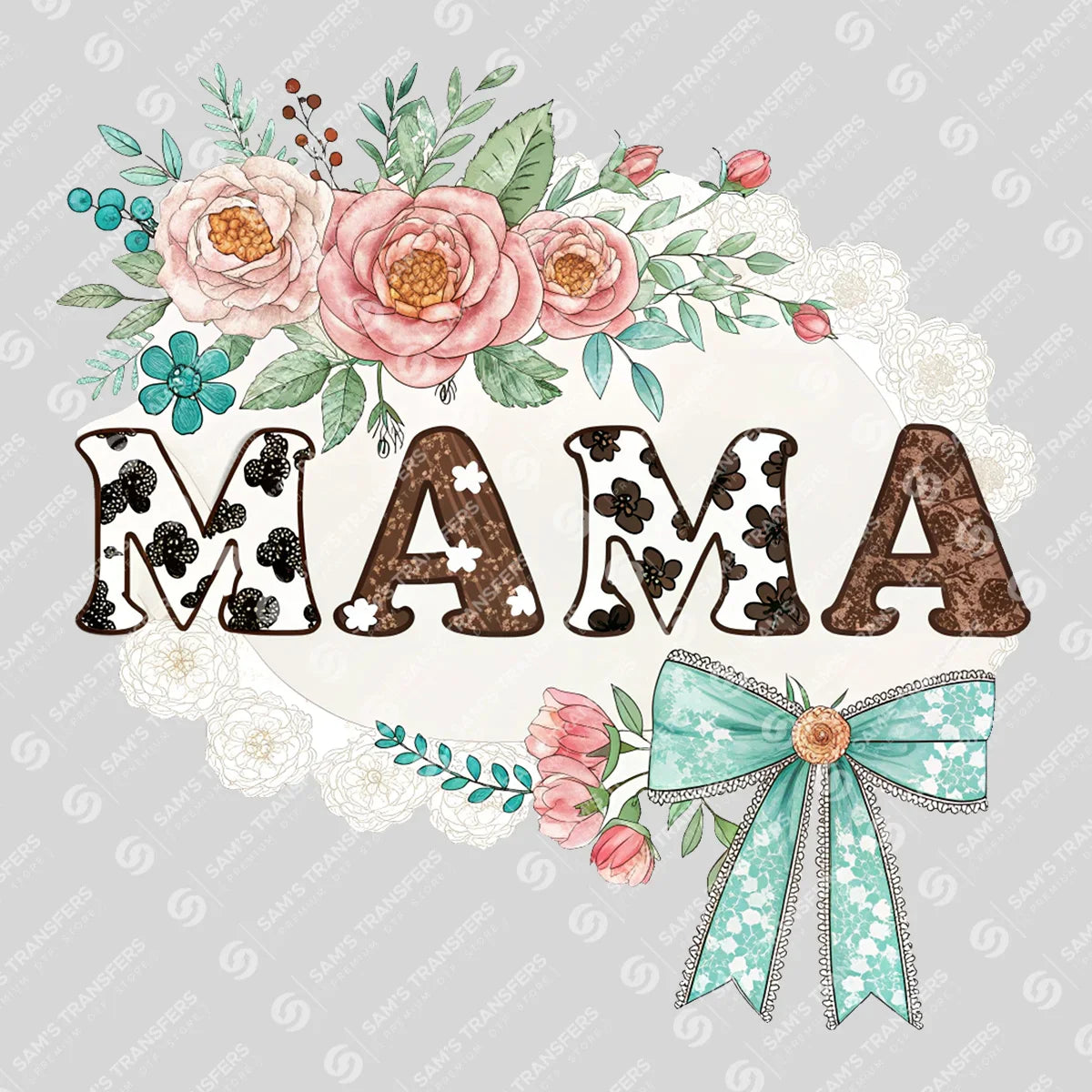 Apparel featuring a Mama Cowhide Floral-themed DTF transfer.