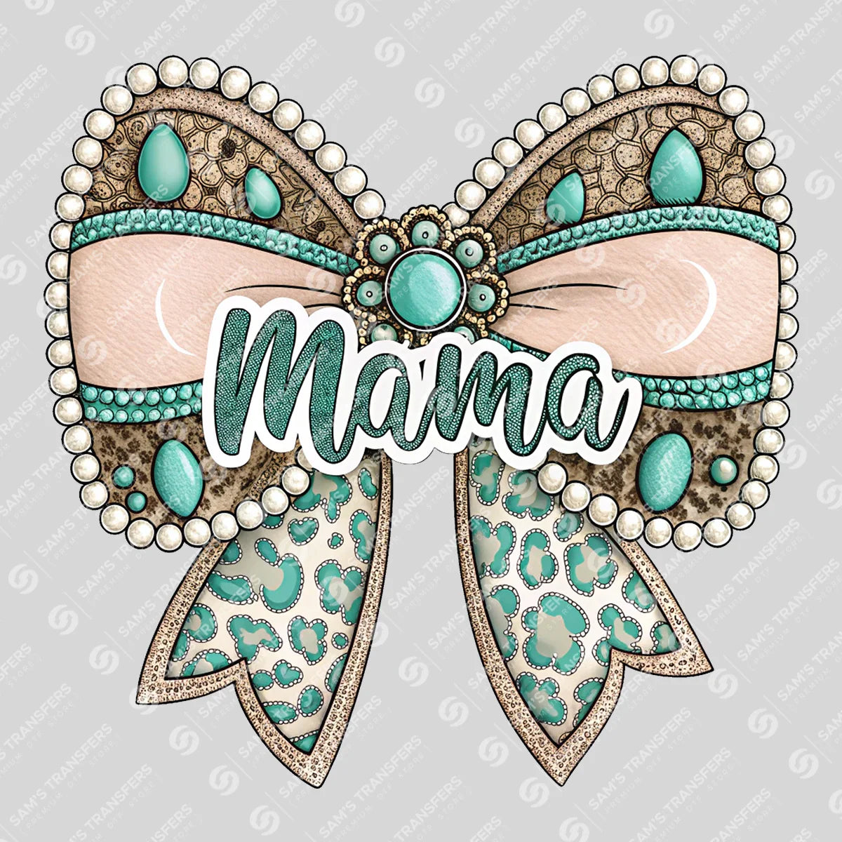 Apparel featuring a Mama Pearl Bow-themed DTF transfer.