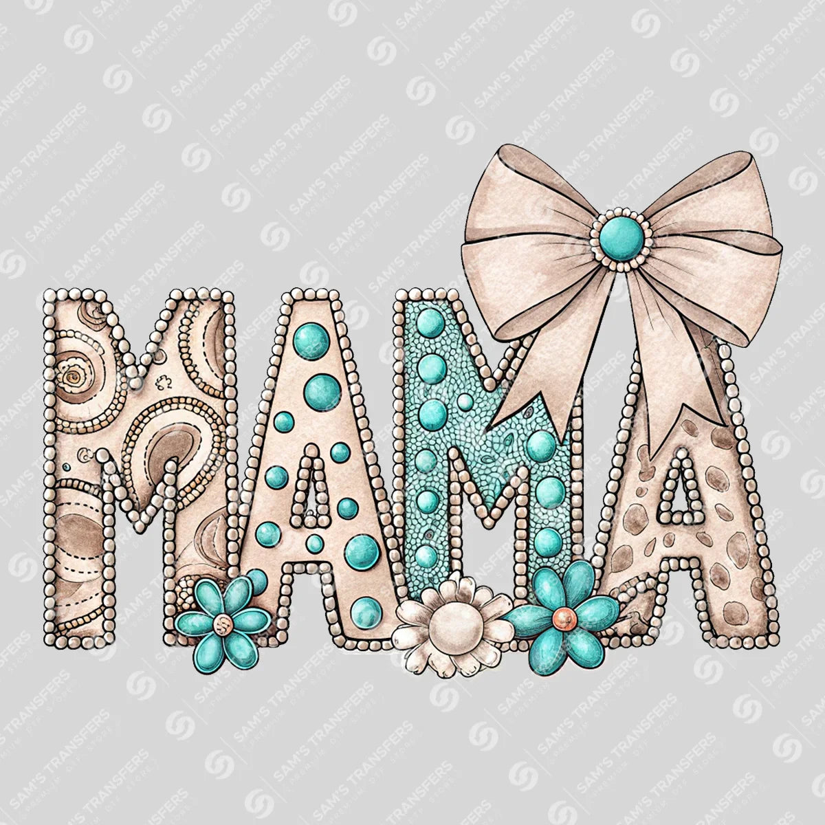 Apparel featuring a Mama Rhinestone Bow-themed DTF transfer.